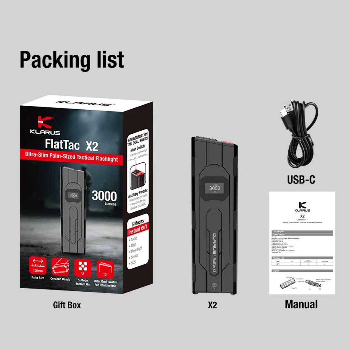 Edc Carry Flashlight - Torcia tattica EDC Klarus 3000LM Lanterna